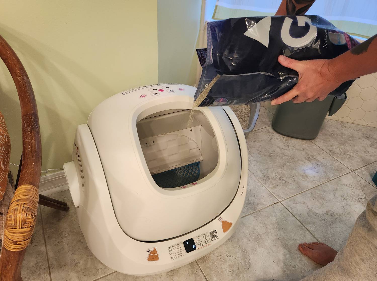 Catlink Scooper SE Review - pouring cat litter in