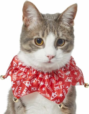 Frisco Merry Print Cat Ruffle Collar with Bells